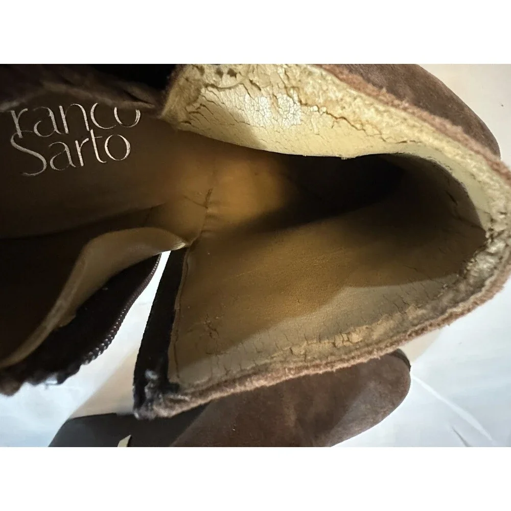 Franco Sarto Brown Suede Wedge Booties Braided Tassel Boho Womens 10